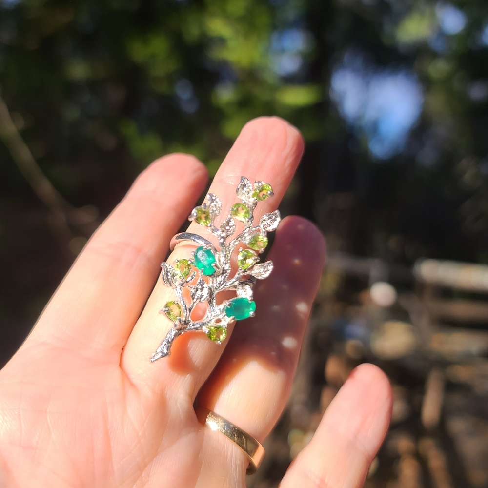 Peridot & Green Onyx sterling floral finger cuff sz6.5 - Picture 3 of 11